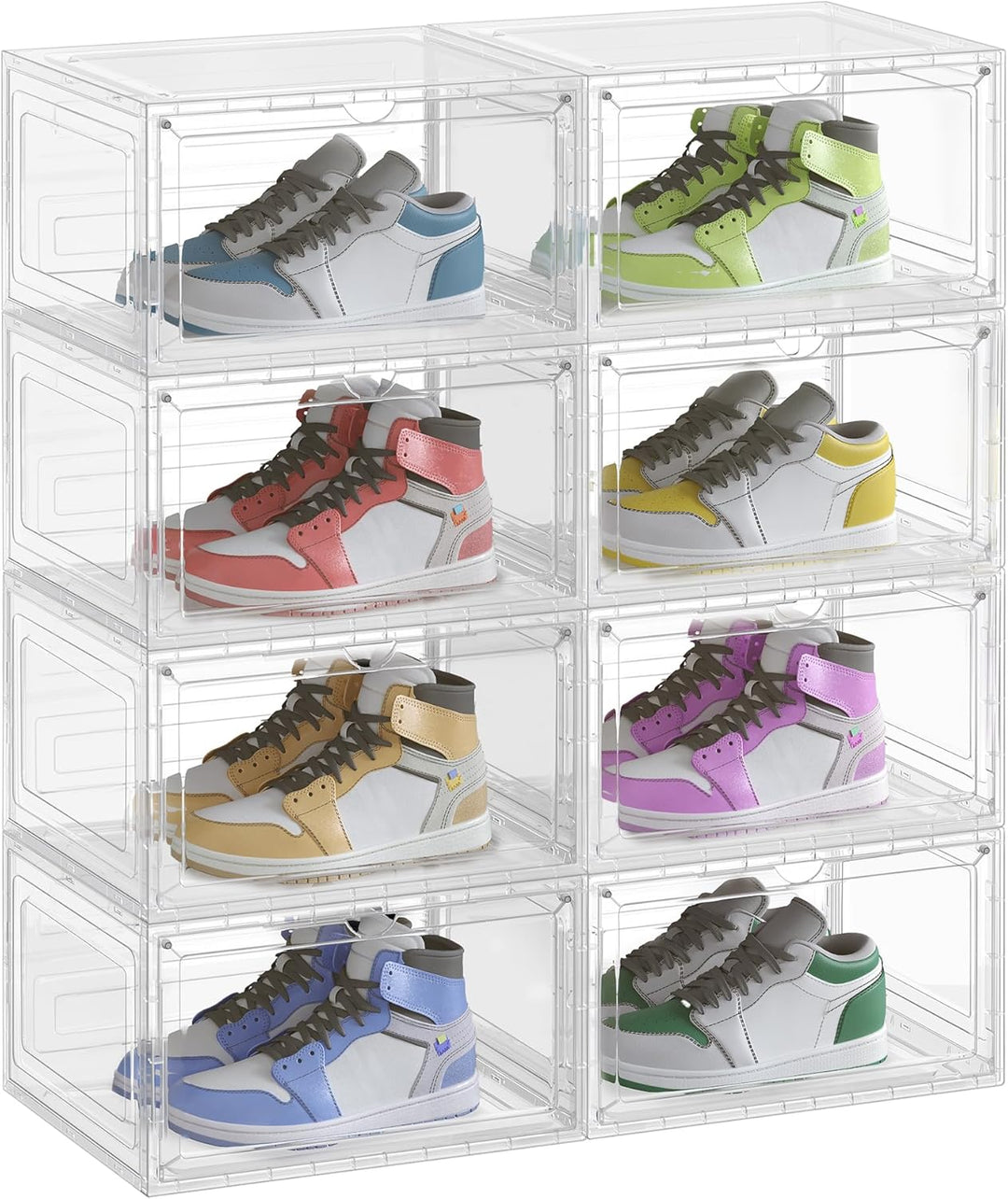 SONGMICS Schuhboxen 8er Set, Schuh-Organizer durchsichtig, aus Kunststoff, mit Tür, stapelbar, 33 x