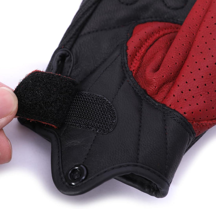 Harssidanzar Herren Motorradhandschuhe Ziegenleder Vollfinger Atmungsaktives und Perforiertes Design