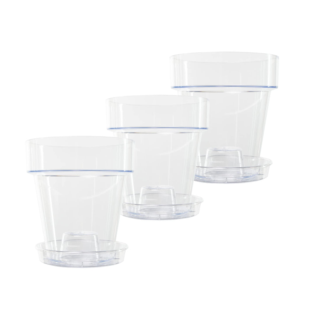 Kalapanta 3 transparente Plastiktöpfe für Orchideen mit Entwässerungslöchern und 3 Untersetzers (3,