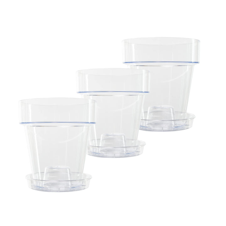 Kalapanta 3 transparente Plastiktöpfe für Orchideen mit Entwässerungslöchern und 3 Untersetzers (3,