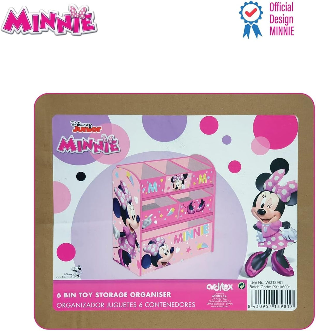 ARDITEX – Organizer aus Holz mit 6 Textilboxen mit Minnie-Mouse-Motiv von Disney – 62x30x60cm – Farb