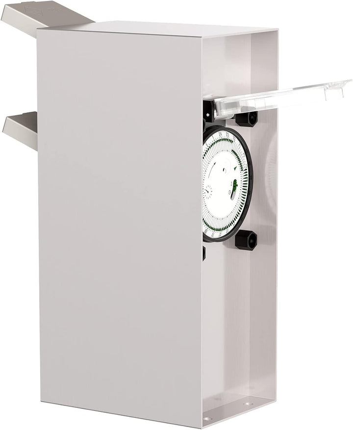 ledscom.de Garten Steckdosensäule POMI für aussen, IP44, Timer/Zeitschaltuhr, 2-Fach, Edelstahl, eck