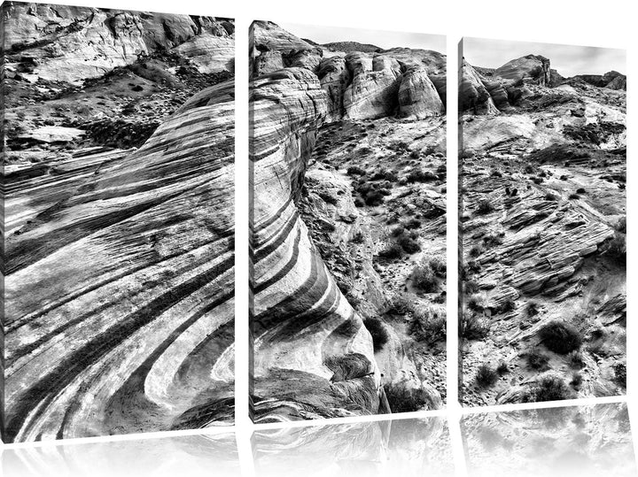 Pixxprint Monocrome, Wüste Nevada Grand Canyon 3-Teiler Leinwandbild 120x80 Bild auf Leinwand