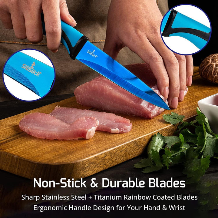 SiliSlick Steakmesser Set - Schillernd/Regenbogen Titanbeschichtete Edelstahlmesser - 5 Zoll / 12,7
