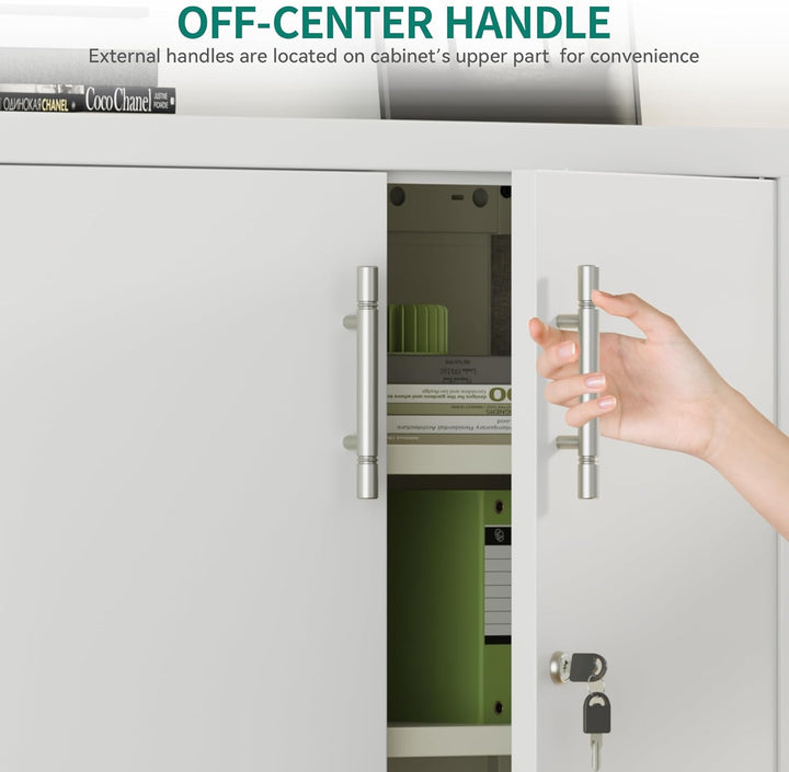 YITAHOME Aktenschrank Abschliessbar, Metallschrank mit 2 Verstellbare Einlegeböden, Büroschrank Stah