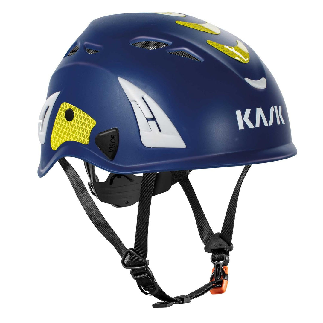 KASK Schutzhelm Superplasma AQ HI VIZ - Arbeitsschutzhelm, Drehrad, Reflexstreifen, EN 397 blau/gelb