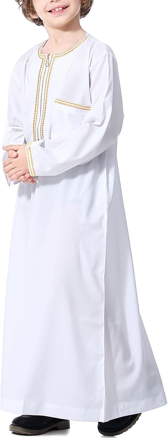 KRUIHAN Jungen Jubba Thobe,Langarm Kinder Abaya Kaftan,Arabische Robe mit Reissverschluss für Jungen