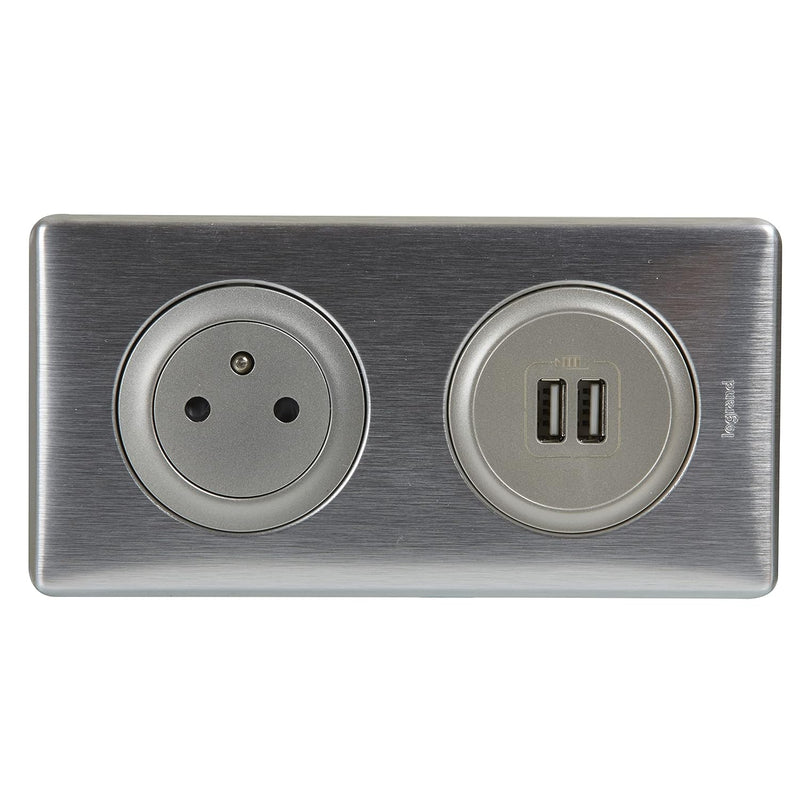 Legrand 200139 Céliane Kit Dual USB mit Erde Hauptventil/flexiblem Zwei Pole, 230 V, aluminium, Alum