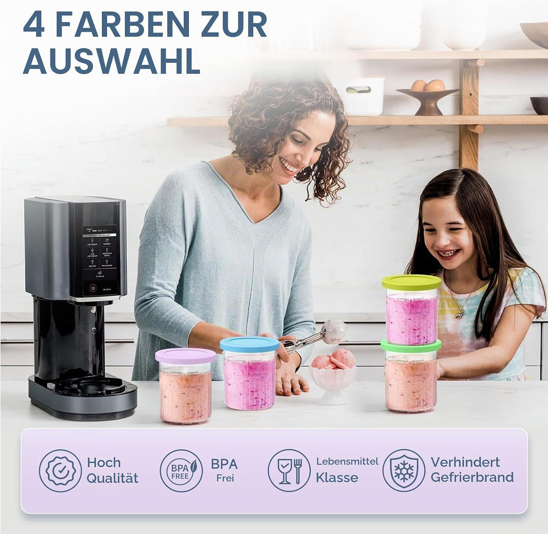 4 Stück Ersatz Behälter, 24 oz Auslaufsicher für Ninja CREAMi Deluxe NC500 NC501, mit Eisportioniere