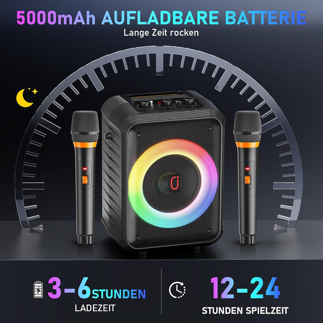 HWWR Karaoke Maschine, Karaoke Anlage Mit 2 Mikrofonen, Tragbarer Bluetooth Karaoke Anlage Mit Led L