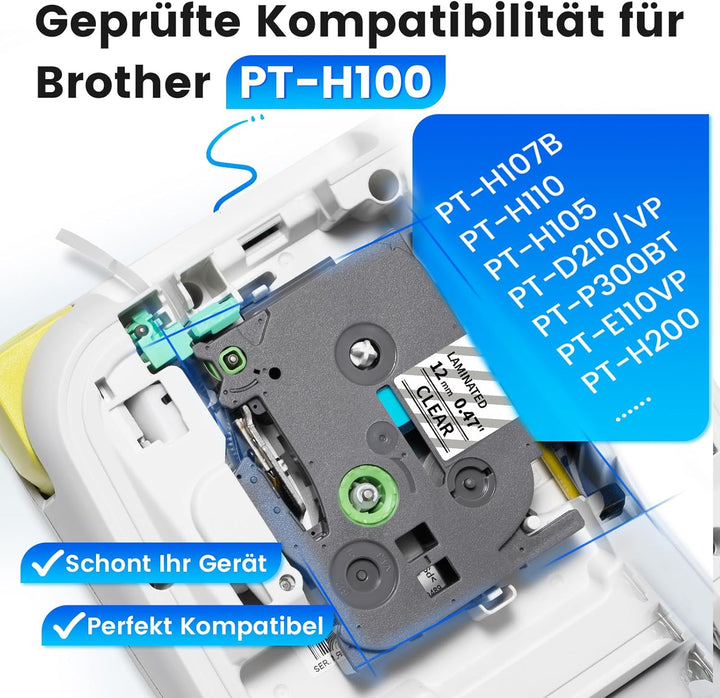 Suminey TZe-131 TZe 131 12mm Clear kompatibel mit Brother P-touch Bänder Transparent 12mm, Kompatibl