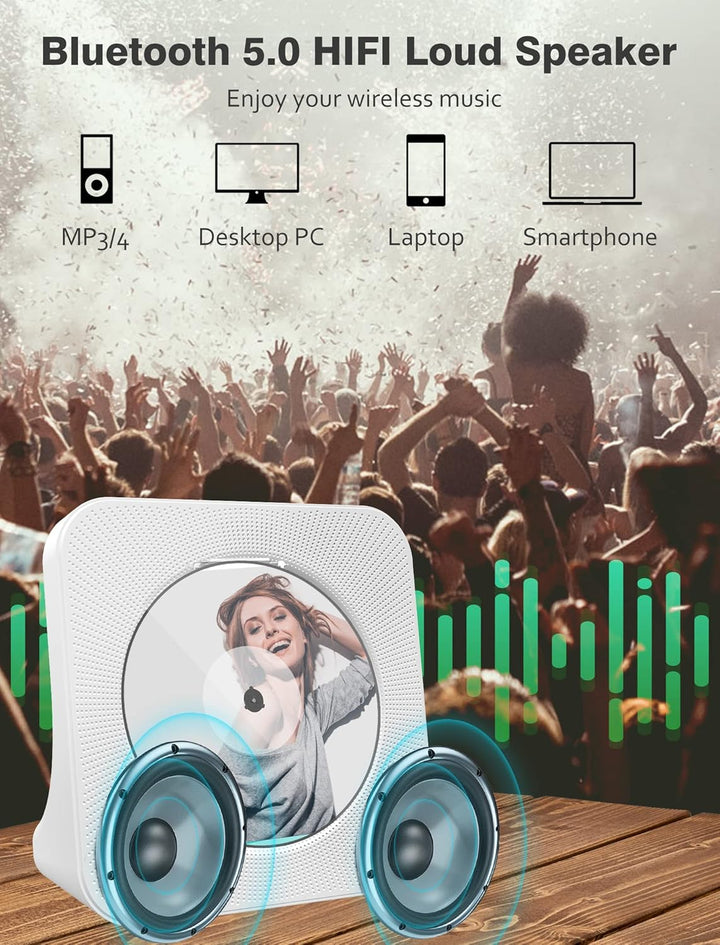 4000 mAh wiederaufladbarer CD Player Bluetooth 5.0 mit Radio 5W Dual Lautsprecher Wiedergabeleuchte