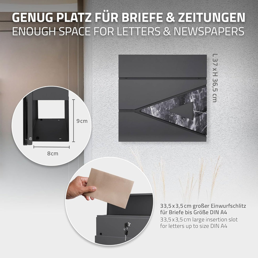 ECD Germany Standbriefkasten mit Zeitungsfach, Design Briefkasten mit Pfosten, Briefkastenanlage, Br