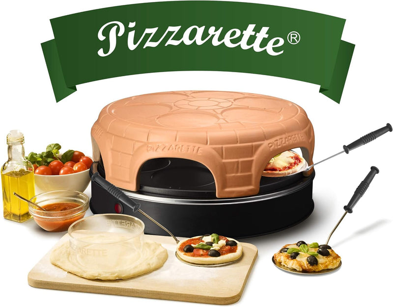 Emerio Pizzaofen, PIZZARETTE das Original, handgemachte Terracotta Tonhaube, patentiertes Design, fü