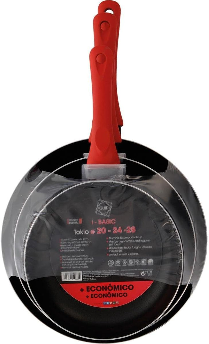 Quid Tokio Pfannen-Set, 3 Pfannen, 20/24/28 cm, Aluminium, alle Herdarten Set mit drei Pfannen 20 cm
