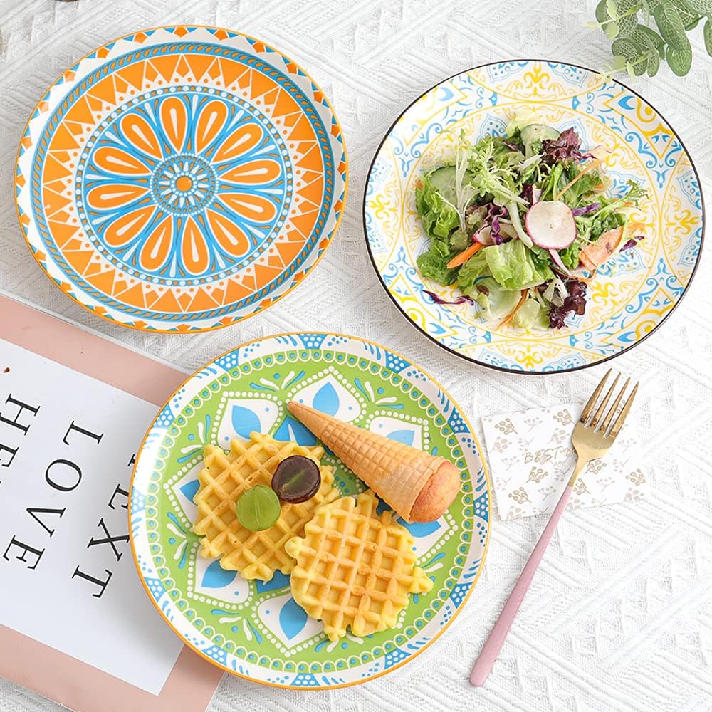 AHX Teller Set - Dessertteller Frühstücksteller- Flache Kuchenteller Salatteller 6er Set - Porzellan