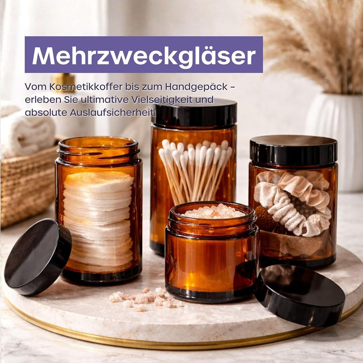 volila Braunglas Salbentiegel Gläschen mit Deckel (240ml x 12 Stück) - Glastiegel Creme Dosen zum Be