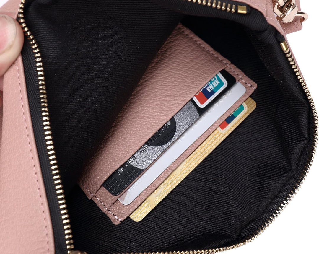 Doris&Jacky Damen Echtes Leder Clutch Schaffell Geldbörse Abendtasche mit Handschlaufe Pink-ziegenfe