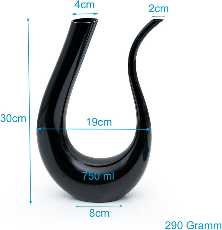 Intirilife Wein Dekanter in U-Form aus Glas in Schwarz -750 ml- Weinkaraffe, Rotwein Dekantierer, We
