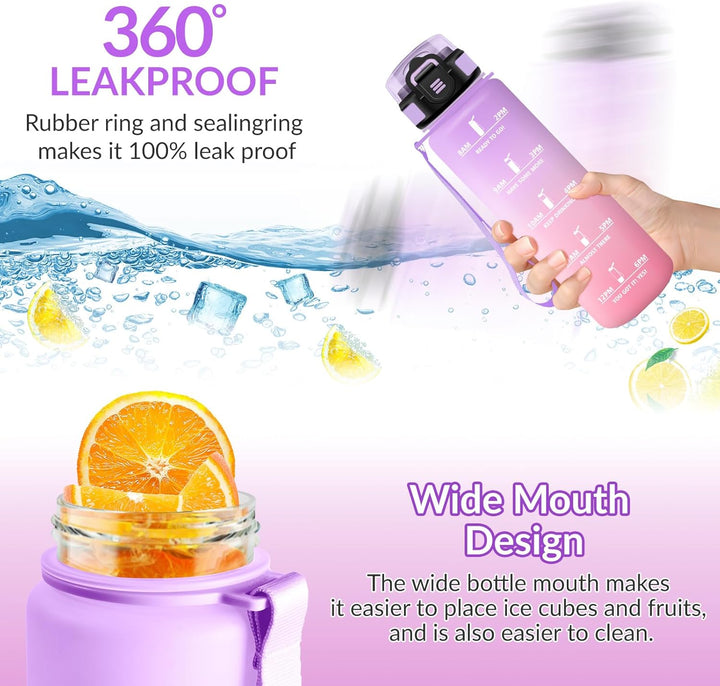 HoneyHolly Trinkflasche 1L mit Strohhalm, Trinkflasche Kohlensäure Geeignet, Wasserflasche Sport mit