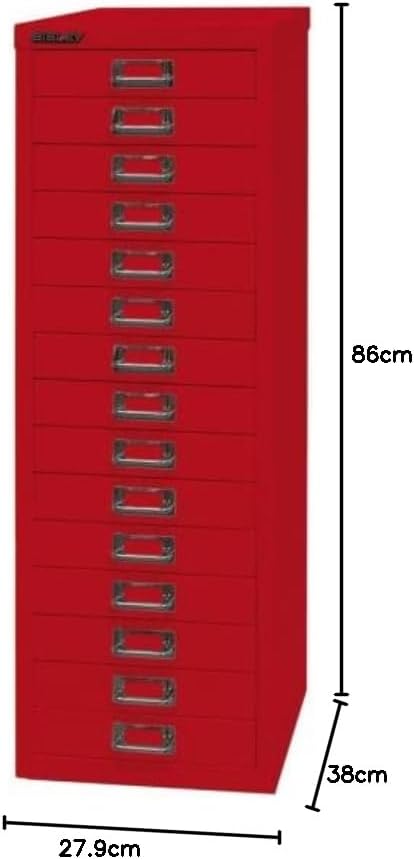 BISLEY MultiDrawer, 39er Serie, DIN A4, 15 Schubladen, Metall, 670 Kardinalrot, 38 x 27.9 x 86 cm
