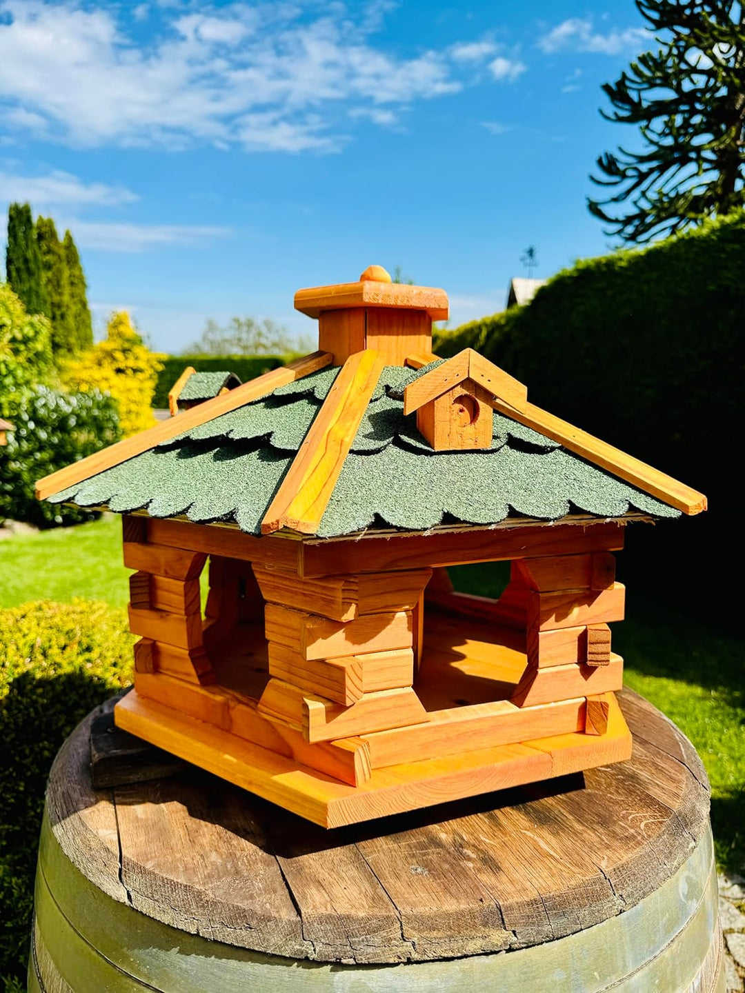 handgefertigtes Sechseck Vogelhaus aus Holz wetterfest M - XXL mit und ohne Ständer I Futterhaus I F