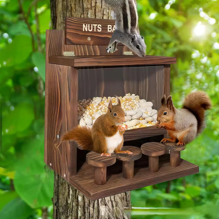 Eichhörnchen Futterhaus aus Holz, Eichhörnchen Futterstation Wetterfest & Unbehandelt, Stabiles Eich