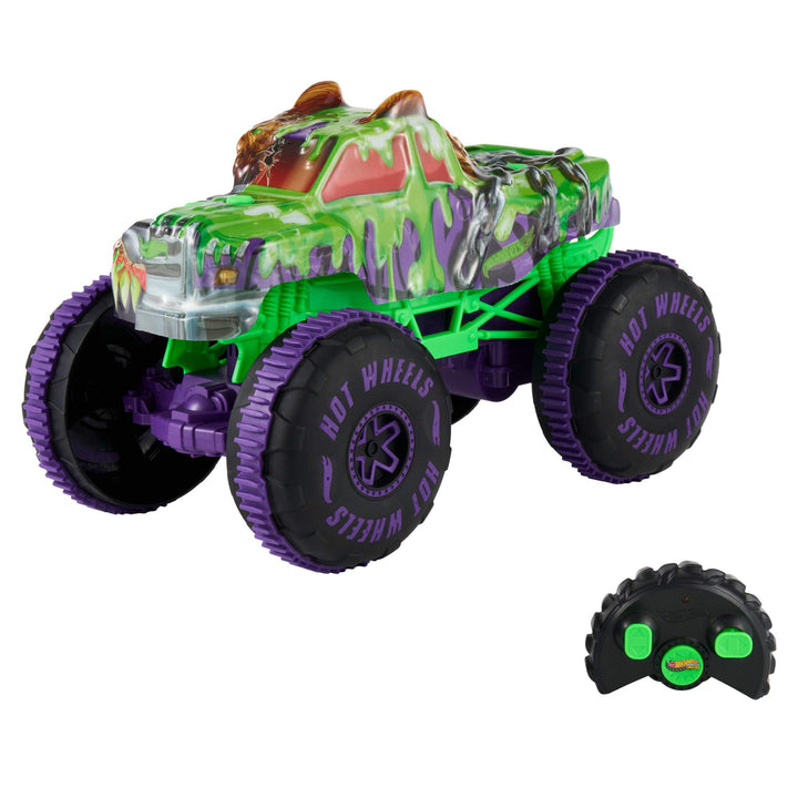 Hot Wheels Spielzeug Monster Trucks, Wreckin‘ Wolf im Massstab 1:15 mit Fernbedienung, ferngesteuert