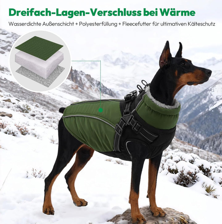 Hundemantel mit Geschirr für grosse Hunde,Wasserdichter Wintermantel mit Integriertem Geschirr, refl