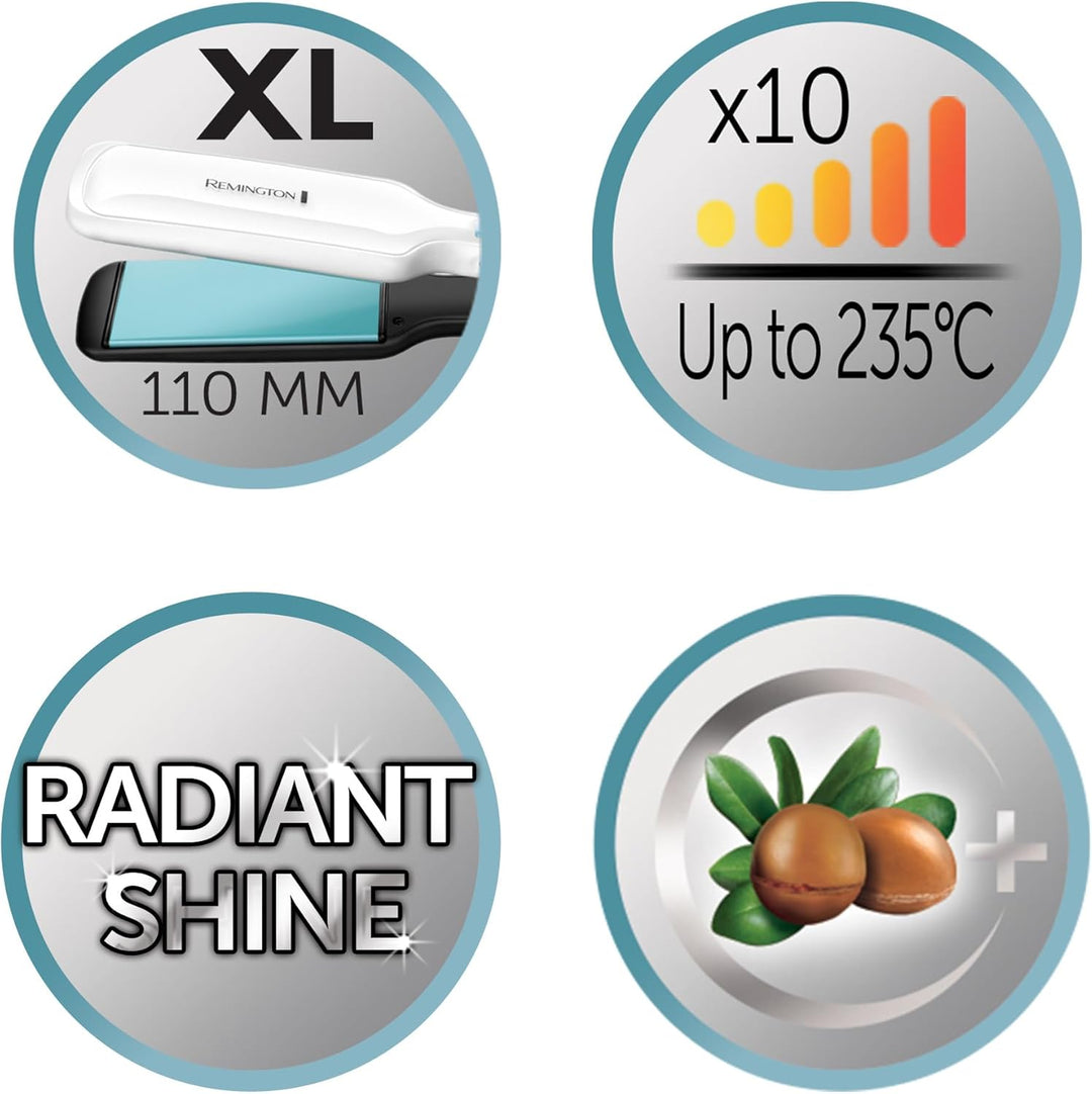 Remington Glätteisen breit Shine Therapy (hochwertige Keramikbeschichtung angereichert mit Mikrowirk