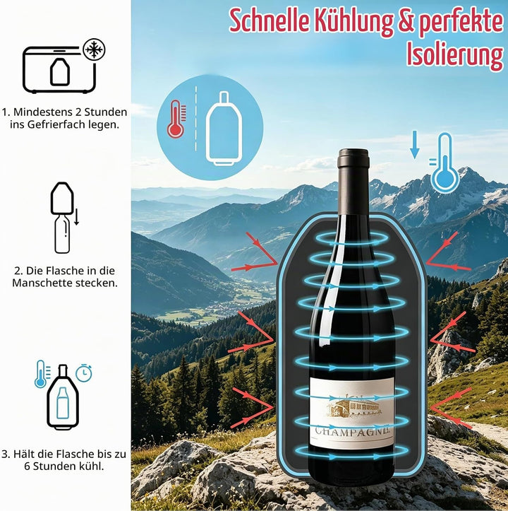 Kühlmanschette Wein, 2 Stück Weinkühler Manschette, Schwarz Flaschenkühler für Unterwegs, Wiederverw