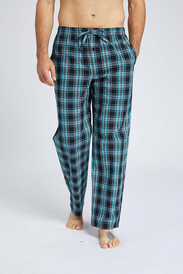 Jveyvth Herren 100% Baumwolle Pyjamahose, Gewebte kariert Schlafhose Loungewear Pyjama Hose mit Tasc