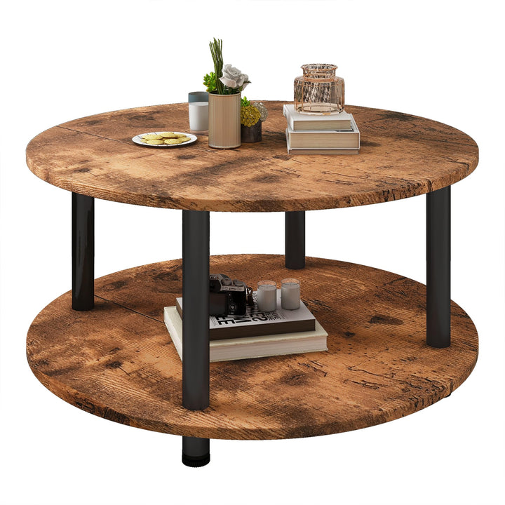 VERFARM Couchtisch Rund, 2 Ablagen, Wohnzimmertisch, Beistelltisch, Kaffeetisch, Sofatisch, für Wohn