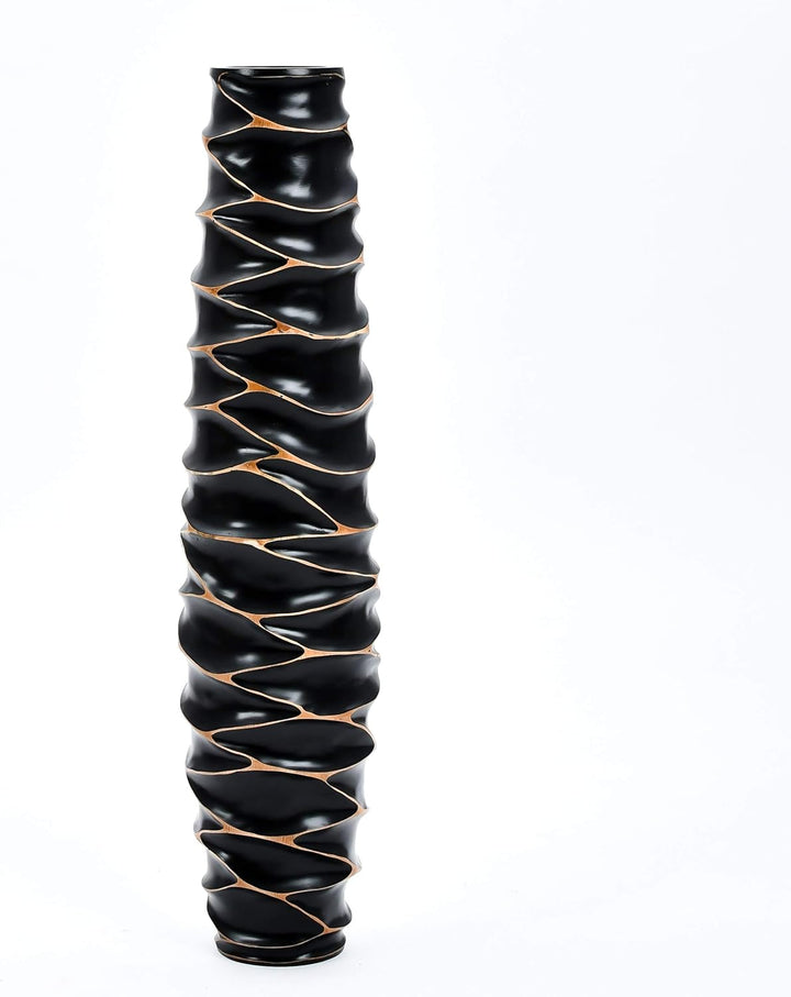 Leewadee Grosse Bodenvase für Dekozweige hohe Standvase Design Holzvase, Holz, 90 cm, Schwarz 90 cm