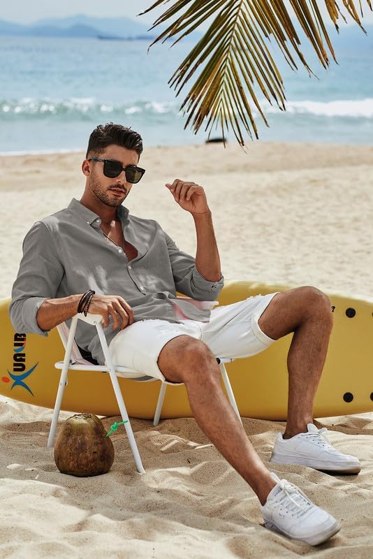 JMIERR Leinenhemd Herren Langarm Hemden Button Down Shirts Casual Freizeithemd Regular Fit Baumwolle