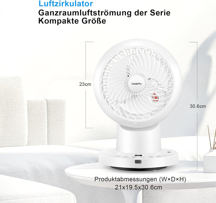 Tischventilator mit Fernbedienung - 32W Leiser Ventilator mit 4 Geschwindigkeitsstufen, 8h Timer, 70
