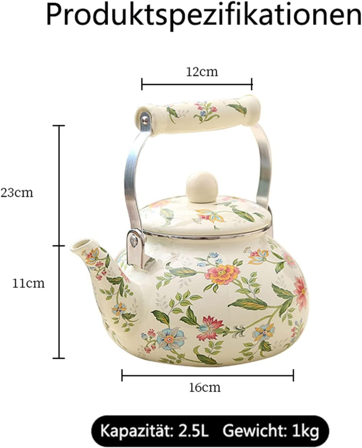 Teekessel Emaille Geschirr Kaffeekanne 2.4L Camping Wasserkessel für Induktion und Gasherd, Topf Gri