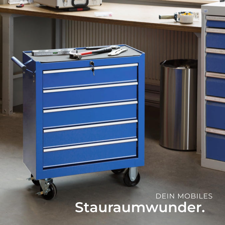 tectake® Werkzeug Wagen mit 5 Schubladen, Werkstattwagen, Tool Werkzeugwagen fahrbar, Werkzeugtrolle