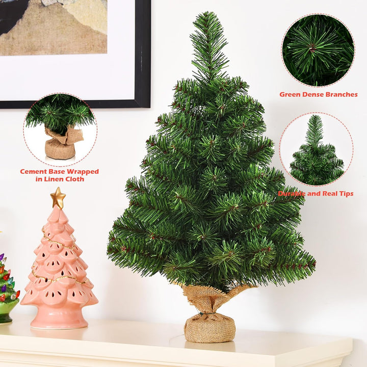 KOMFOTTEU 60 cm künstlicher Weihnachtsbaum Mini, Tisch Christbaum mit 67 Zweigspitzen, Kleiner Tanne