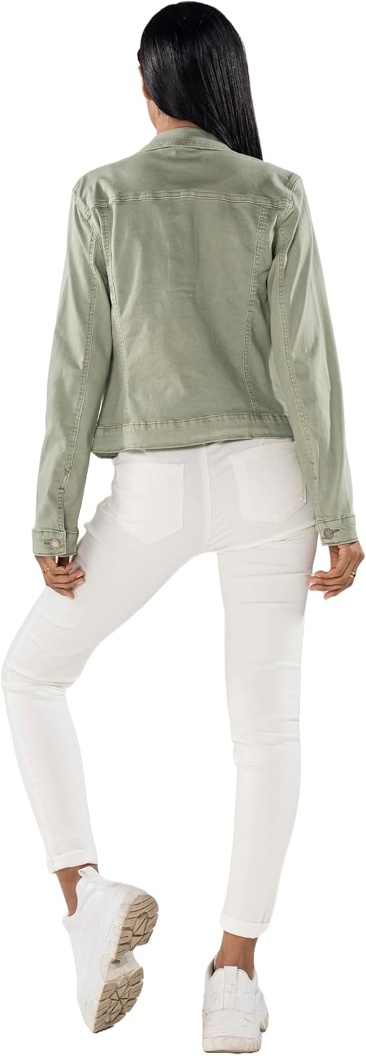 Nina Carter J212 Damen Slim-Fit Jeansjacke – Farbige Übergangsjacke mit Kent-Kragen und Taschen – Fr
