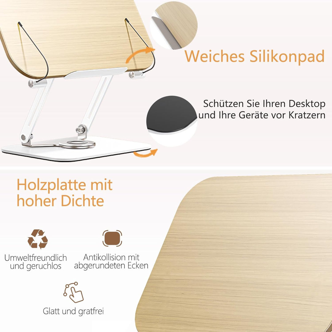 POLESTO Buchständer zum Lesen, Verstellbarer Buchhalter mit 360° Drehfuss, Faltbarer Kochbuchständer