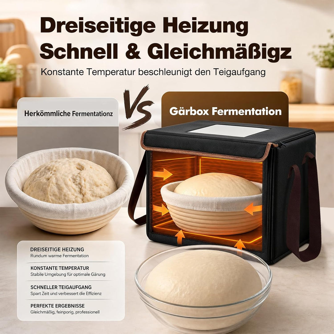 Faltbare Brot Gärbox mit Temperaturregelung 10–45 °C & 48H-Timer, Teigbox mit Deckel Metallgitter fü