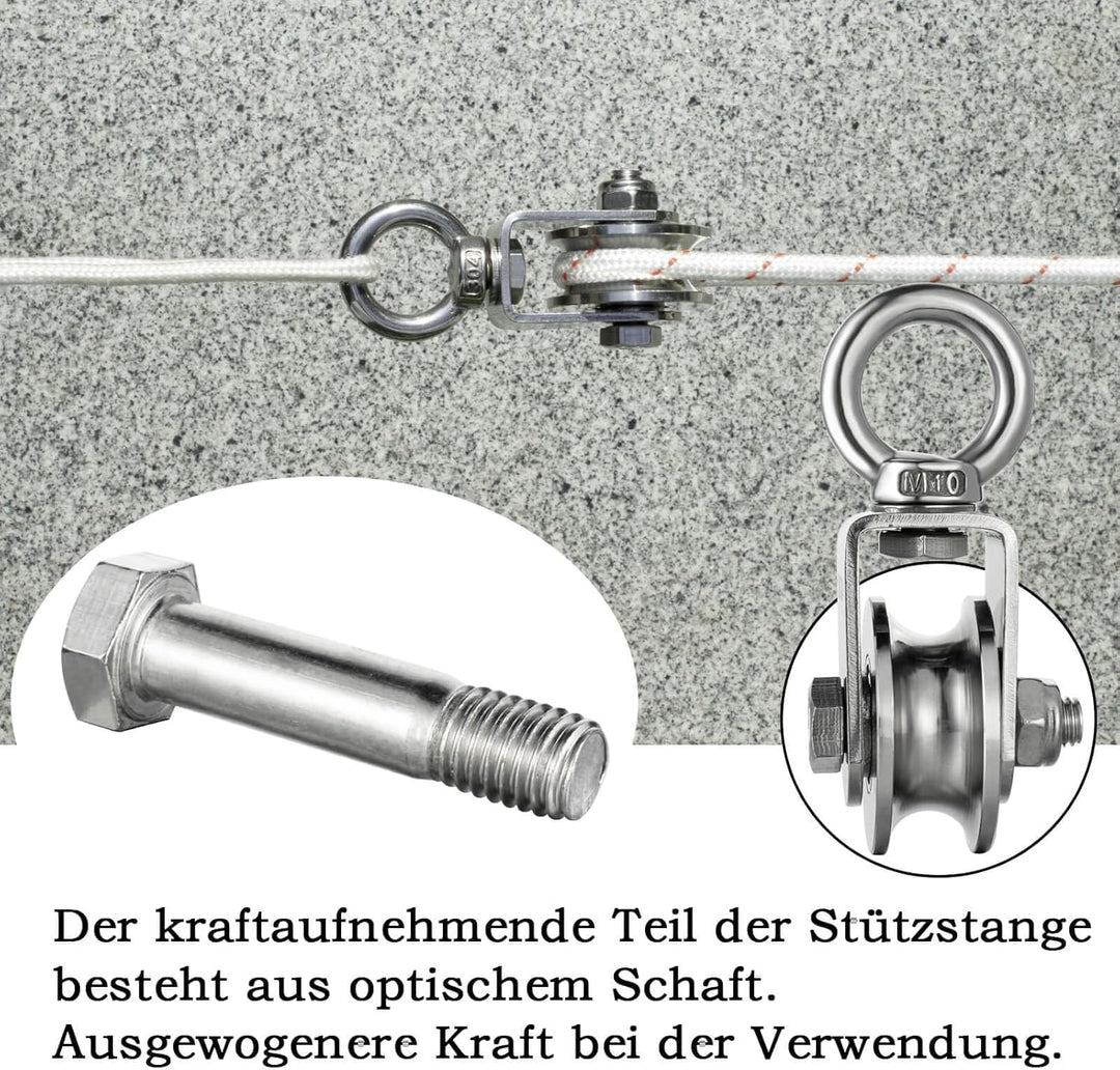 Umlenkrolle Edelstahl 304 für Stahlseil, Umlenkrollen für Seile, Seilrolle mit 2 Kugellager, Tragkra