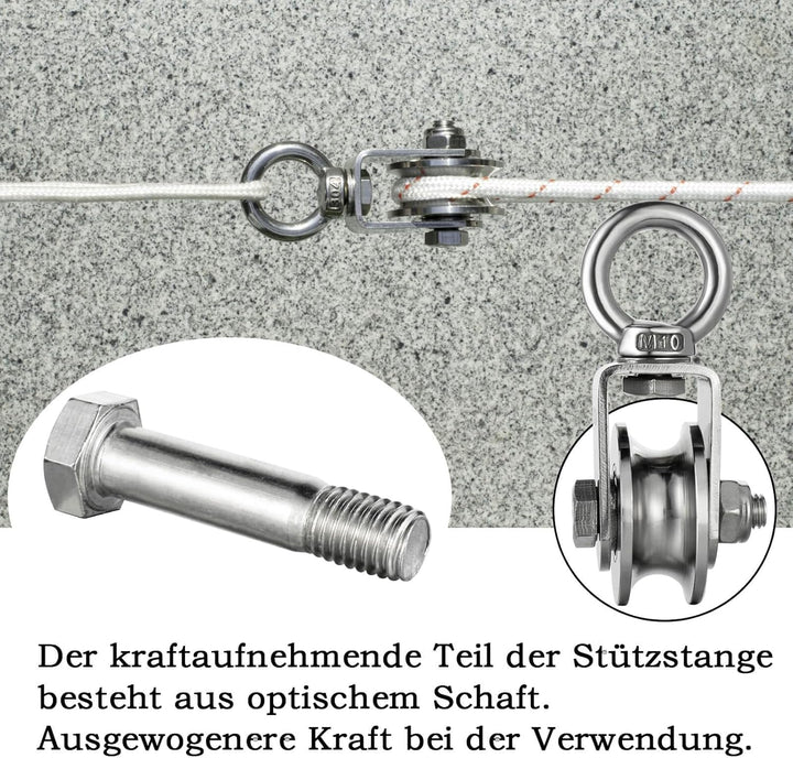 Umlenkrolle Edelstahl 304 für Stahlseil, Umlenkrollen für Seile, Seilrolle mit 2 Kugellager, Tragkra