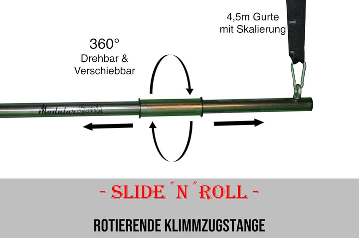 ModularSports SLIDE'N'ROLL rotierende Klimmzugstange aus Edelstahl/Klimmzugstange Outdoor und Indoor