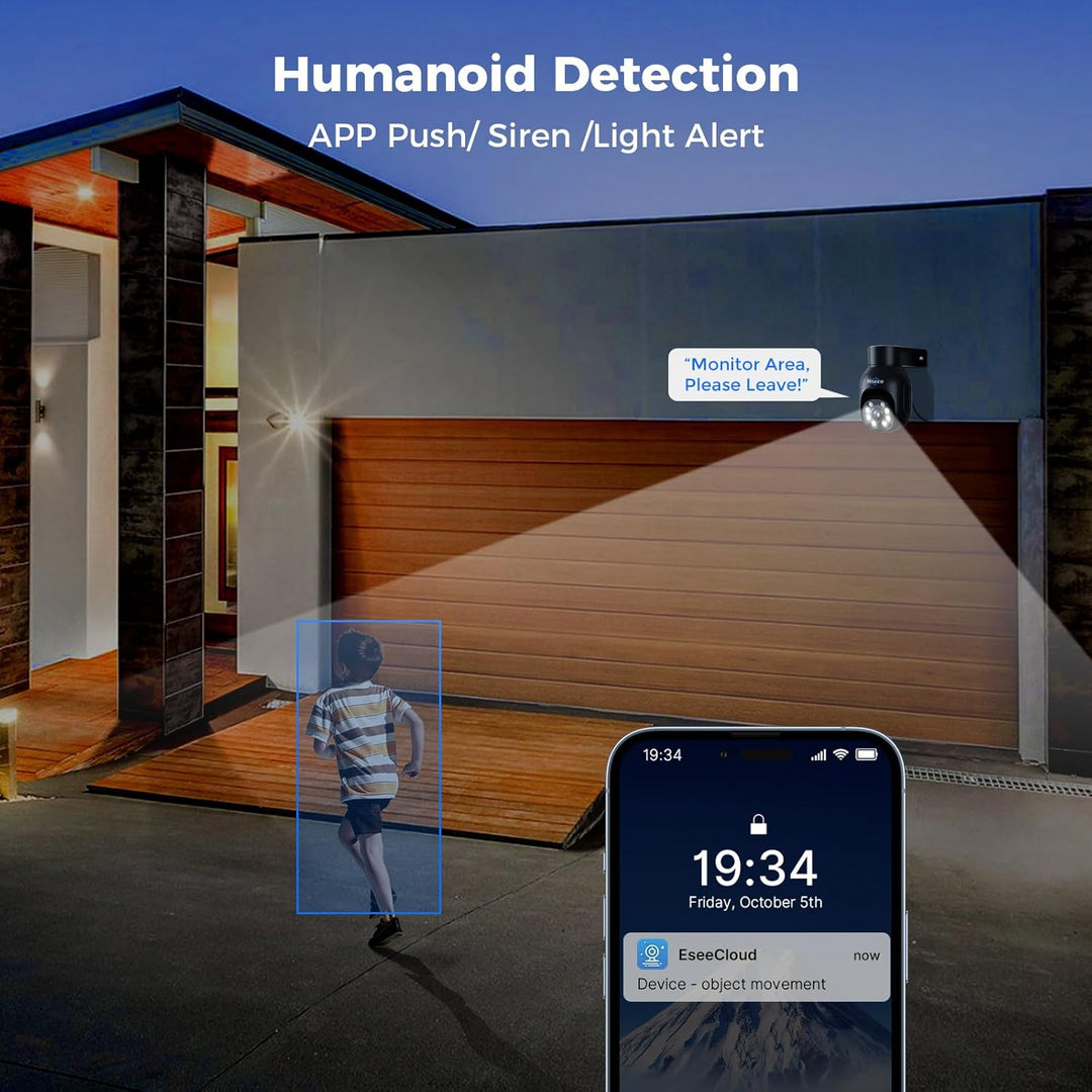 Hiseeu 5 MP Überwachungskamera Aussen-WLAN mit automatischer Verfolgung, 350°/90° schwenkbar, Farbna