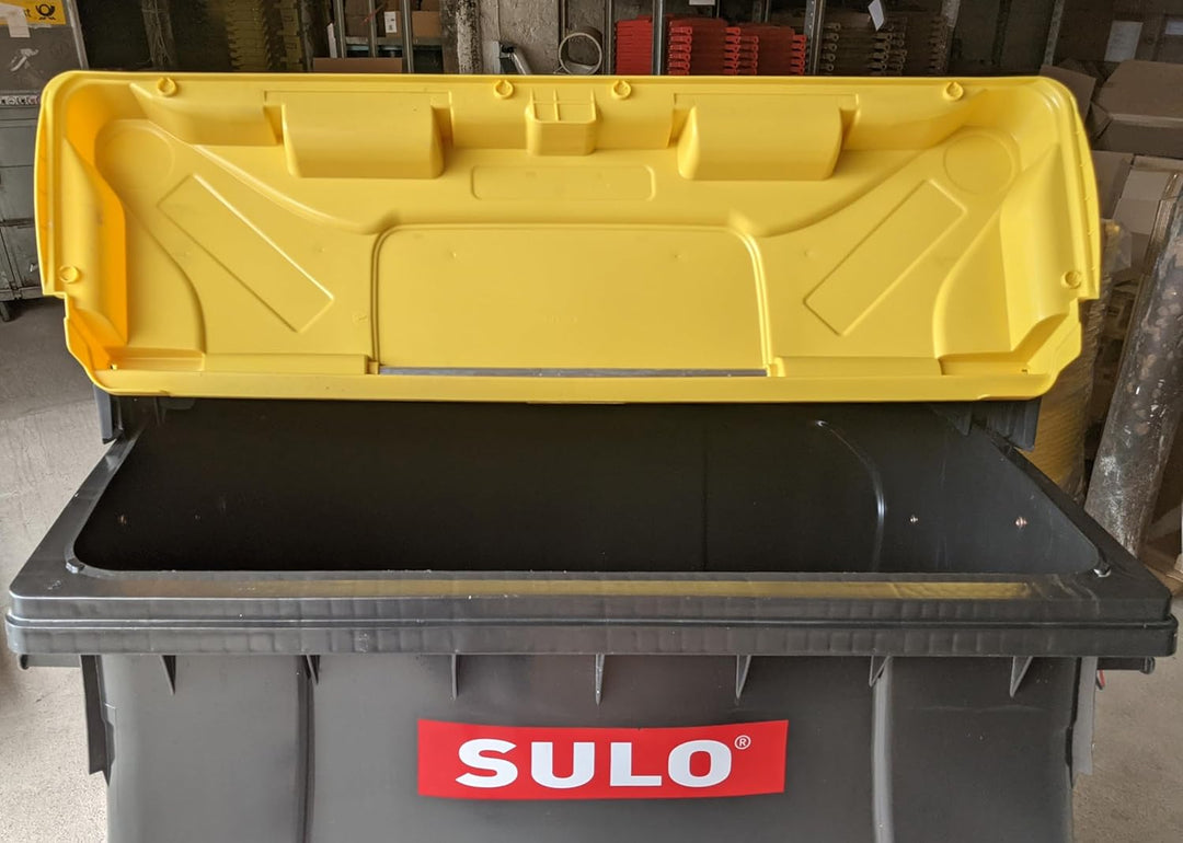 Sulo Graue Mülltonne Müllcontainer MGB 1100 Liter mit Einwurfdeckel in Gelb | Müllgrossbehälter Abfa