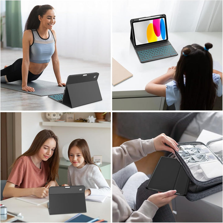 MMK Hülle mit Tastatur für iPad A16 11 Generation 2025/10 Generation 2022(11/10.9 Zoll), 7-Farben Be