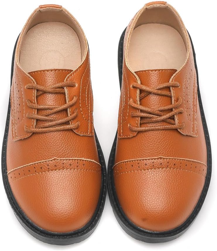 DADAWEN Jungen Anzugschuhe Schule Uniformschuhe Schnürhalbschuhe 34 EU Braun, 34 EU Braun
