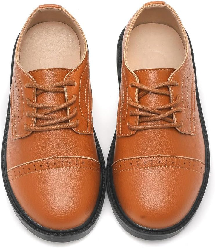 DADAWEN Jungen Anzugschuhe Schule Uniformschuhe Schnürhalbschuhe 34 EU Braun, 34 EU Braun